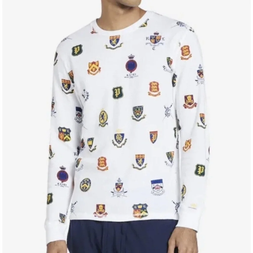 Polo Ralph Lauren Thermal Shirt Men Small Herald Crest Patch Waffle Pajama Sleep